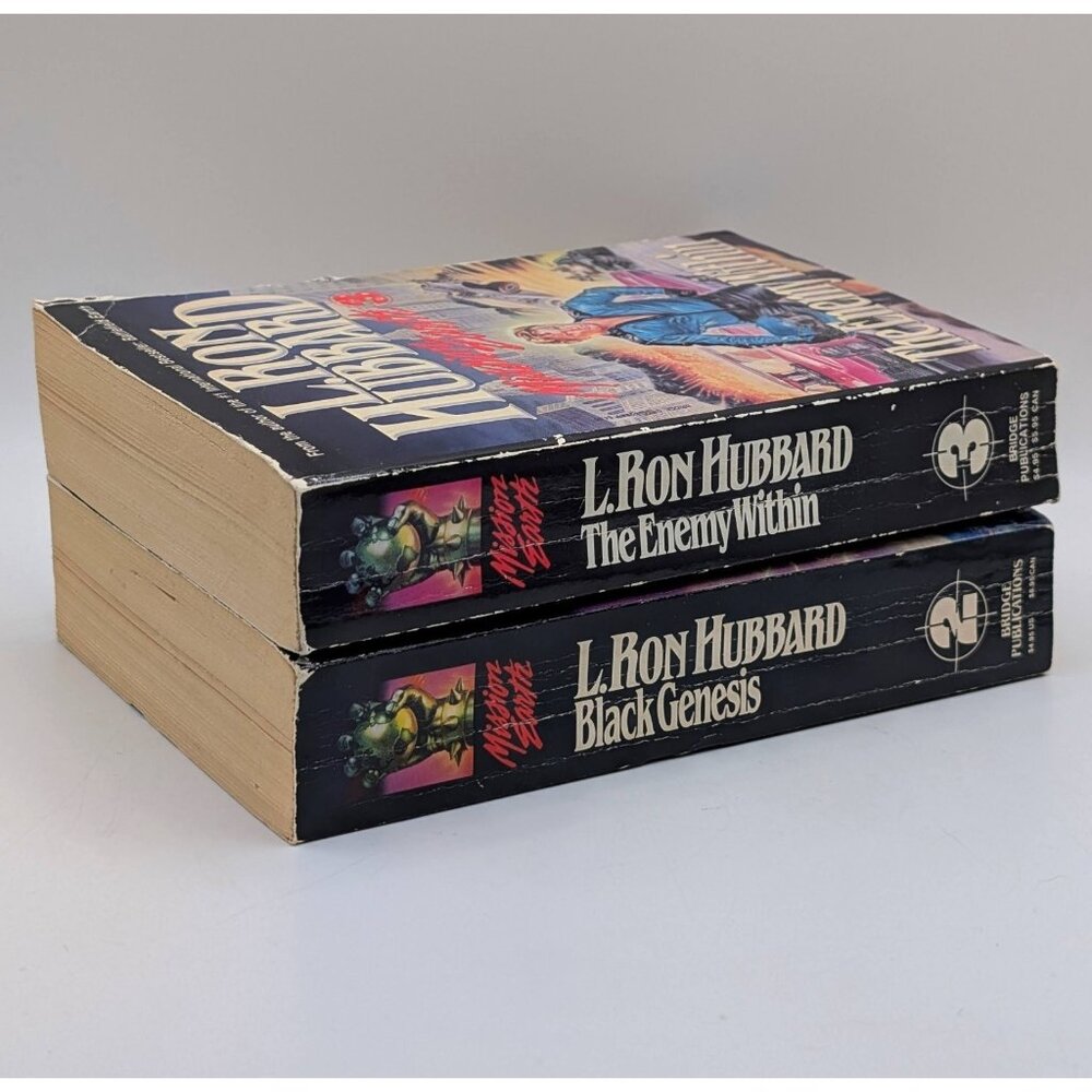 Lot 2 L. Ron Hubbard Books Mission Earth Sci Fi 2 & 3 Black Genesis Enemy Within